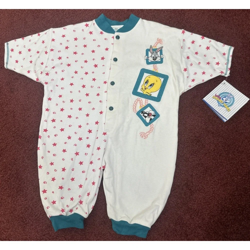 Vintage RARE 90s Baby Looney Tunes Romper Embroidered Baby Size 6 Months NEW NWT
